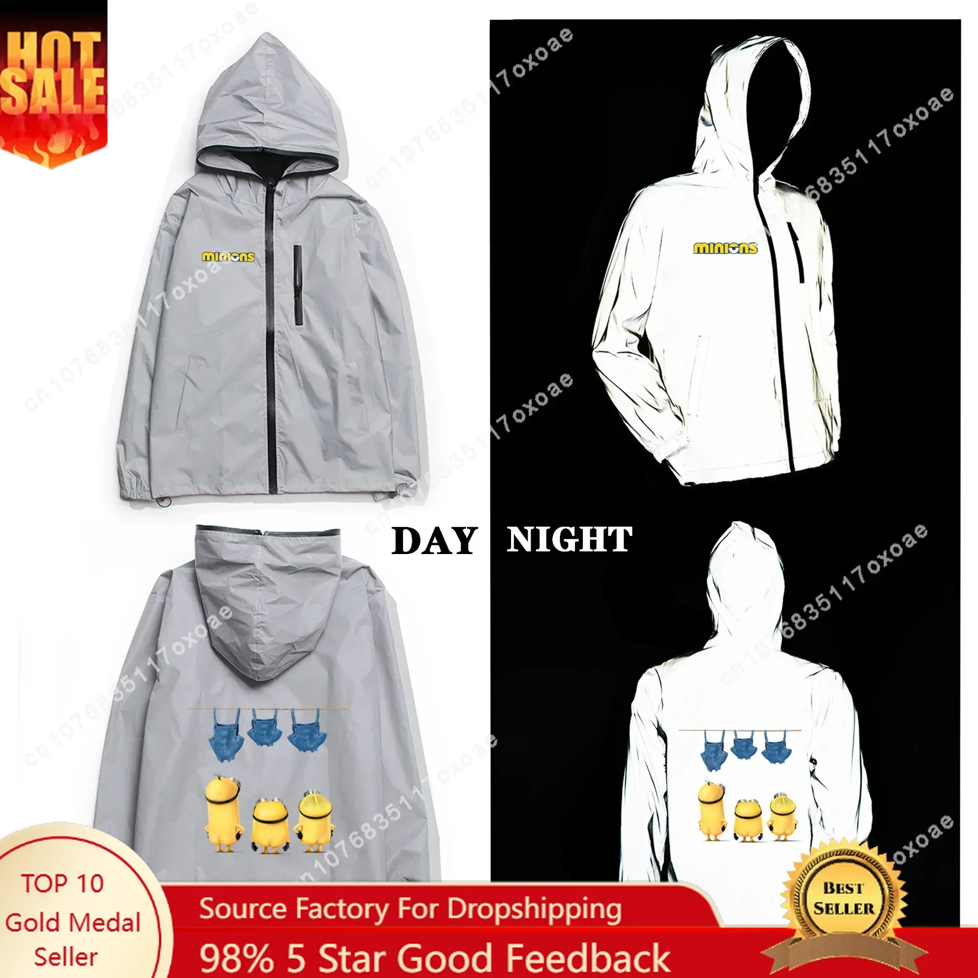 

S-Small Y-Yellow Светоотражающая куртка M-Man Мужское женское пальто Ветровка с капюшоном Карманные куртки Мультяшная манга Толстовка на заказ