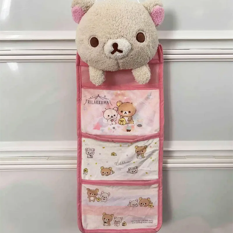 Kawaii Rilakkuma Hanging Multi-Layer Storage Bag Jewelry Miscellaneous Large Capacity Storage Bedroom Decoration Gift For Girls