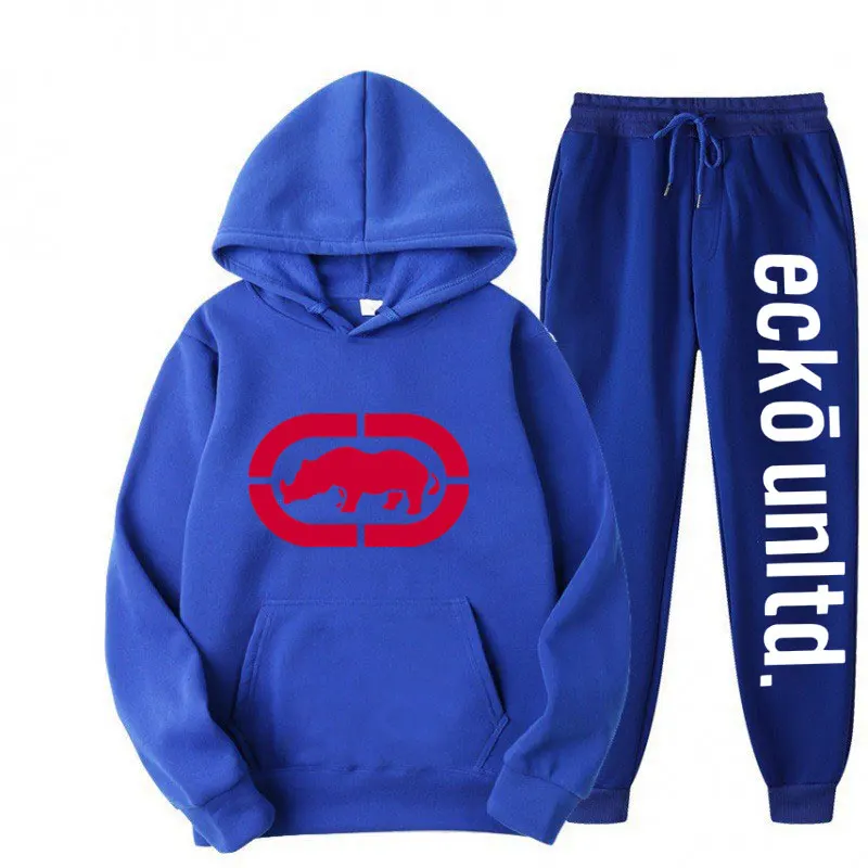 Imagen 7: Conjunto Deportivo de Moda para Hombre ECKO Invierno 2026, Sudadera con Capucha y Pantalones Deportivos Estampados, Conjunto Casual de Dos Piezas para Fitness y Jogging