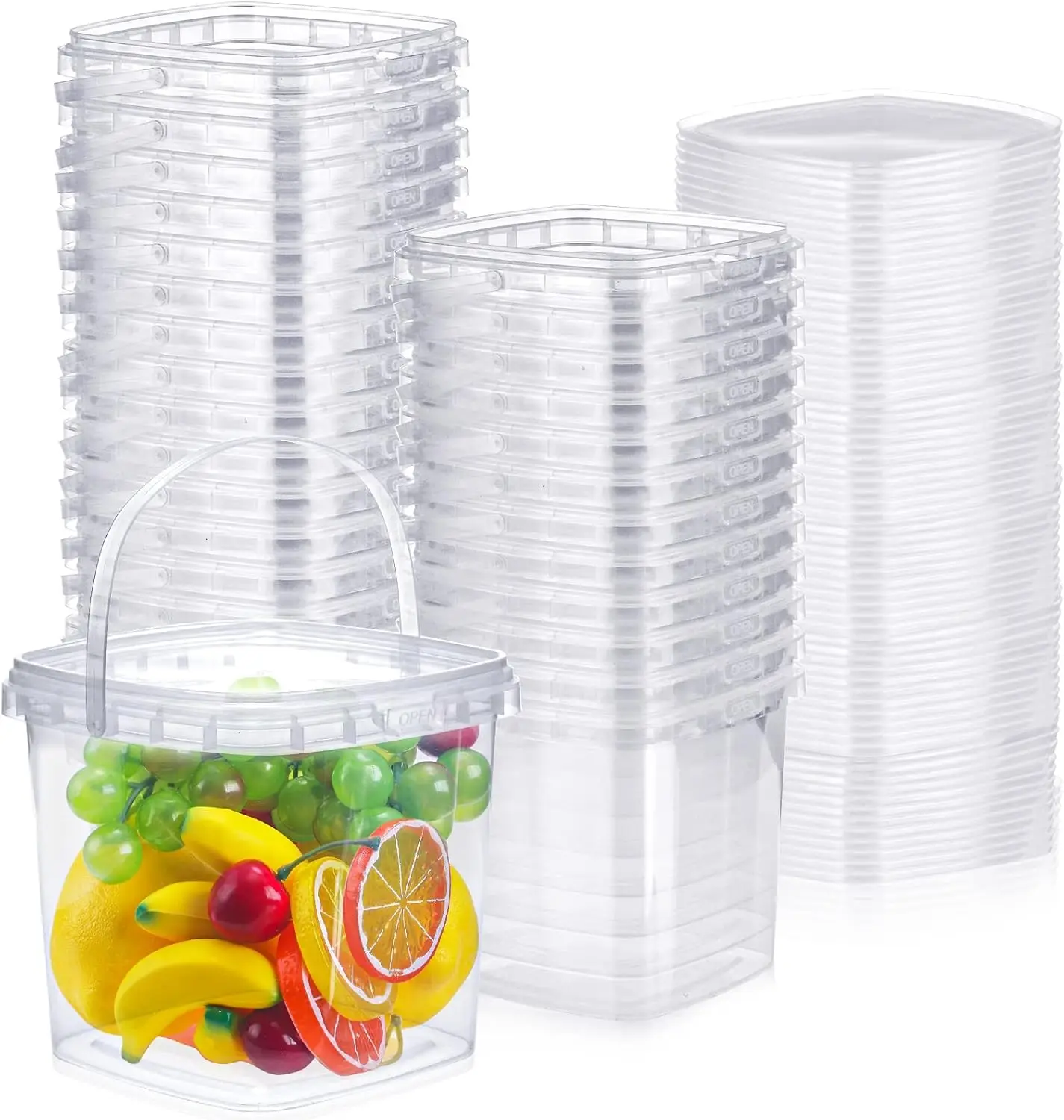 50 Pack 68 oz Square Deli Containers with Lids Clear Plastic Food Storage Containers Airtight Deli Containers with Lids