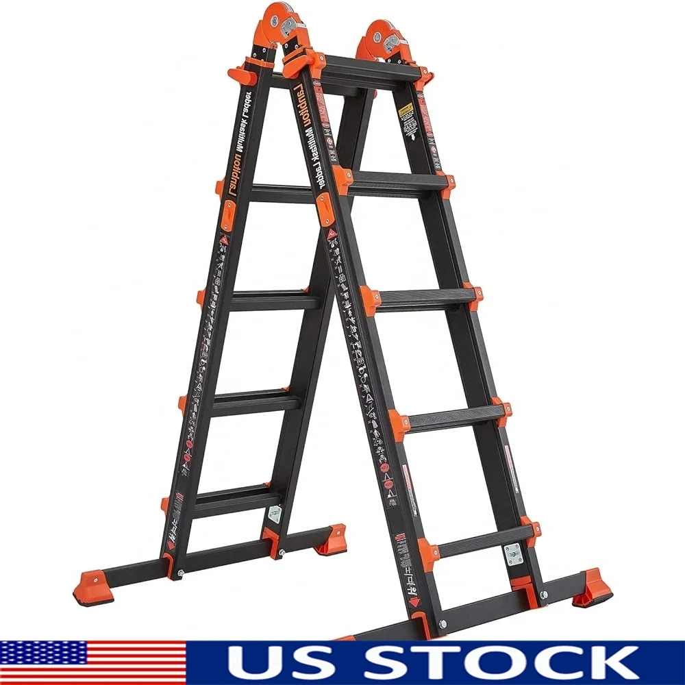 5-ступенчатая складная многопозиционная лестница, удлинитель рамы, 17 футов, противоскользящая, сверхмощная, емкость 330 фунтов, портативное хранилище