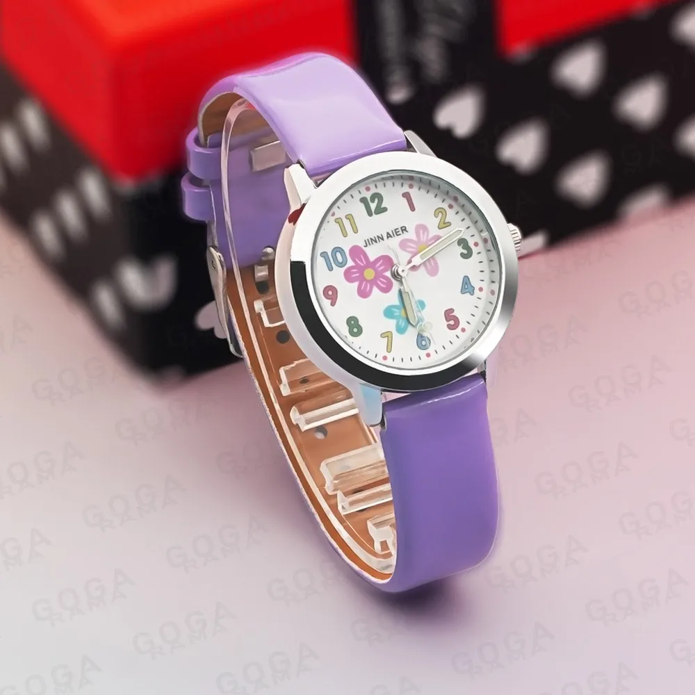 Montre à quartz en cuir à motif de fleurs pour enfants, rose, rouge, blanc, garçons, filles, horloge, cadeau de nouvel an, nouveau