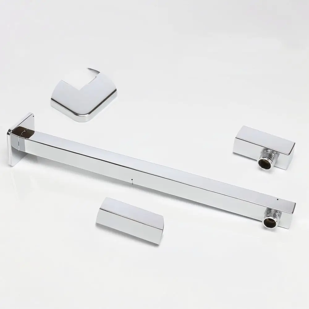 Modern Matte Black Square Showerhead Arm Wall Mounted 40cm Rainfall Shower Extension Pipe Stainless Steel