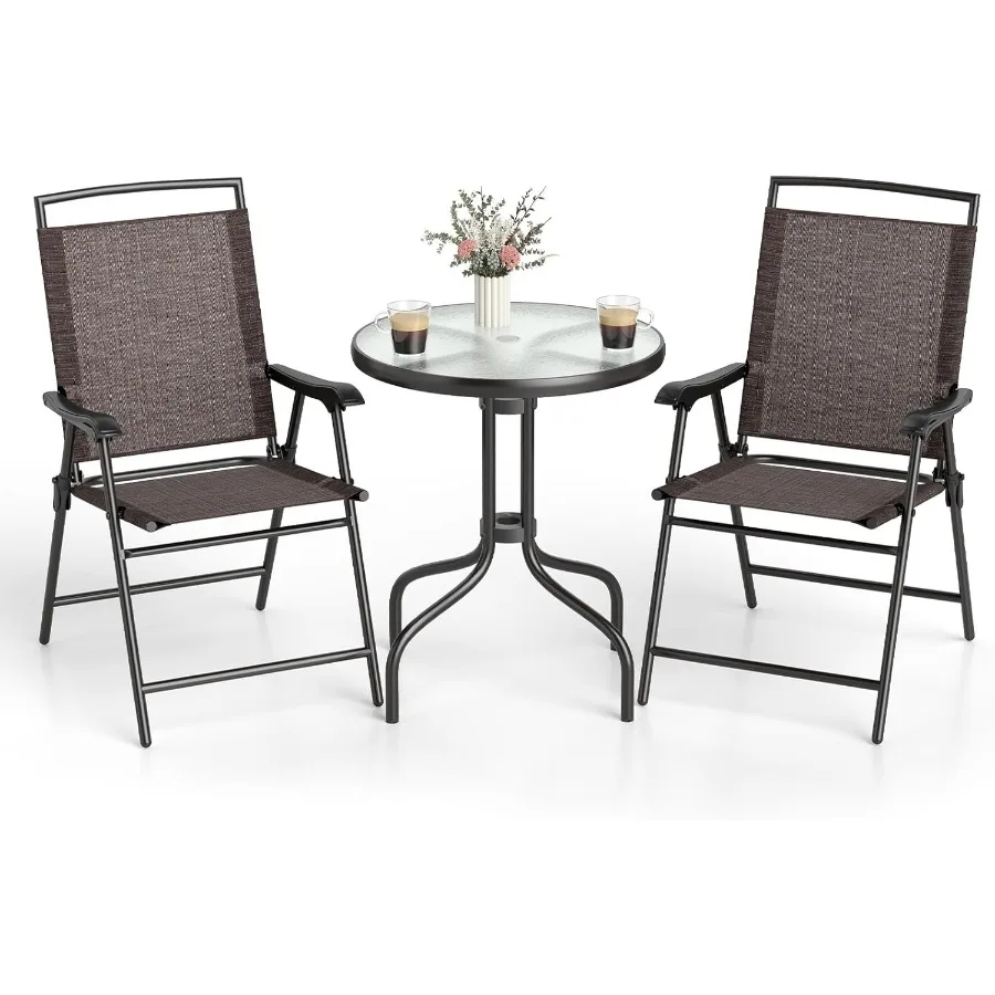 طقم طاولة وكراسي بيسترو مكون من 2 طقم بيسترو خارجي مكون من 3 قطع مع فتحة مظلة 1.57 سطح طاولة من الزجاج المقسى 2 أضعاف #1