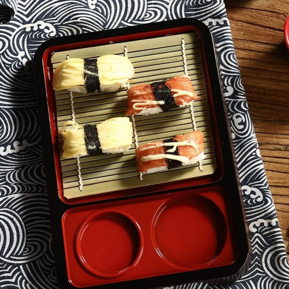 Plato de fideos fríos de estilo japonés, plato de fideos Soba de plástico multiusos con estera de bambú, bandeja de comida para Sushi a la moda para restaurante