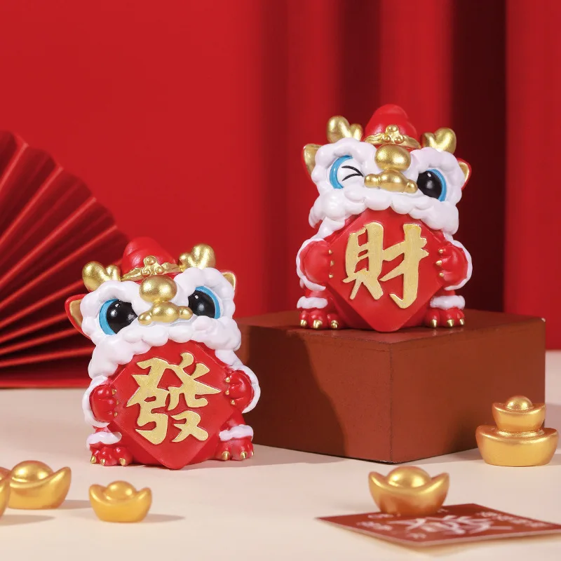 

Cute Dragon Dance Resin Small Ornament Cartoon Lion Dance Desktop Decoration Mascot