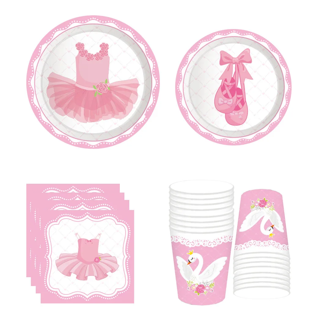 

Pink Ballet Theme Birthday Disposable Tableware Swan Dance Shoes Dress Plates Napkins Happy Birthday Party Decor Kids Girl 1st