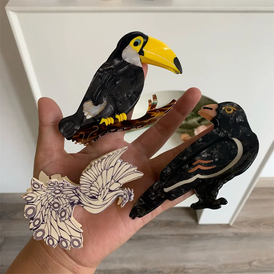 

Cartoon Acetic Acid Splicing Hair Claw Clips Halloween Element Bird Woodpecker Crow Phoenix Hair Catch Shark Claws Accessories