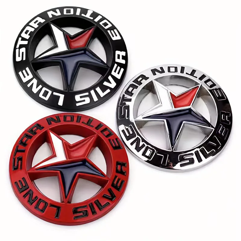 3D Metal Lonestar Car Sticker Texas Pentagram Badge Suitable for Jeep - Silver Chrome Finish