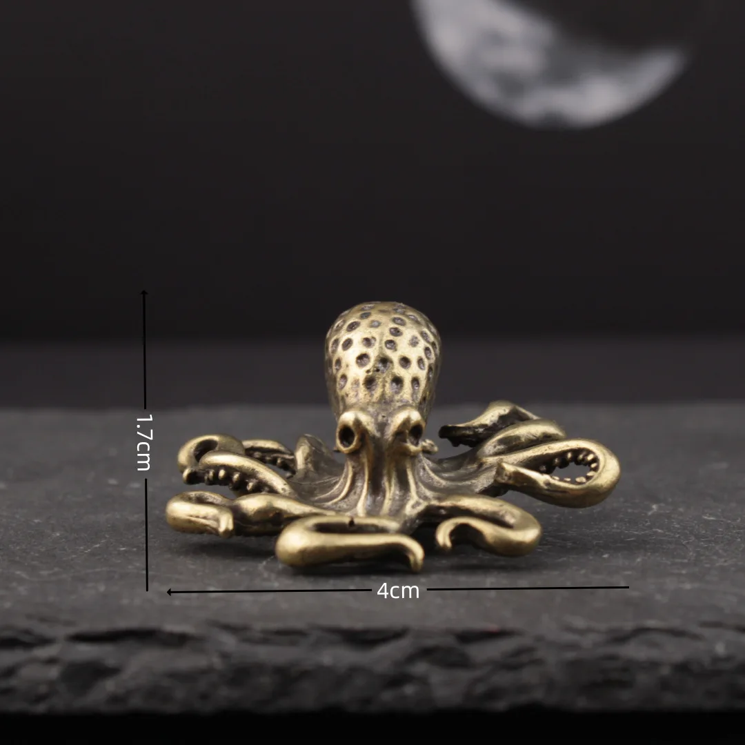 Brass Octopus Home Decor, Antique Bronze Animal Ornament, Small Keychain Decoration Accessory, Creative Coffee Table Pet Craft,