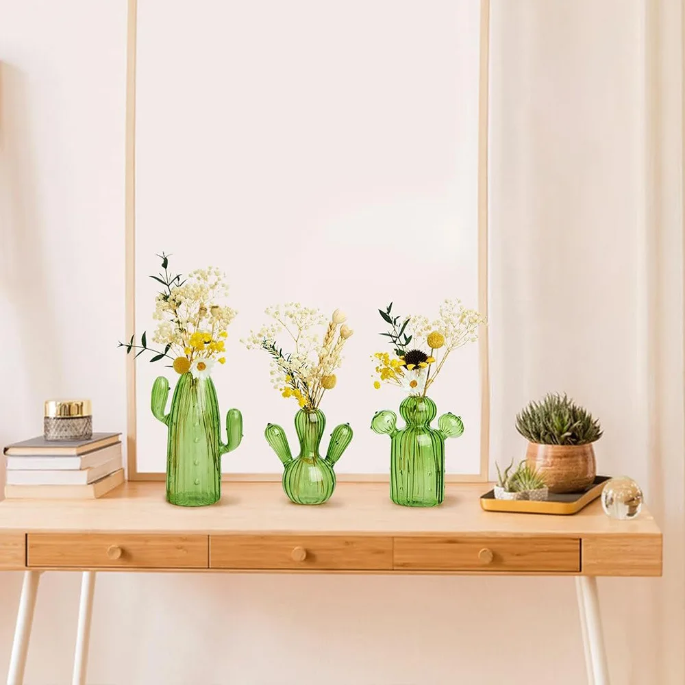 Colourful Glass Vase, Desktop Decorative Item, Cactus Vase, Plant Hydroponic Flower Pot, Living Room and Bedroom Decorative Item - view 3
