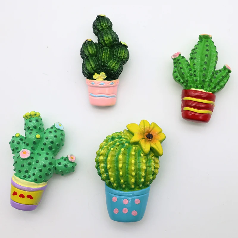Cartoon Cactus Potted Mini Magnets Sticker Ornaments Strong Magnetism Resin Succulent Plant Simulated Magnetic Push Pin Office