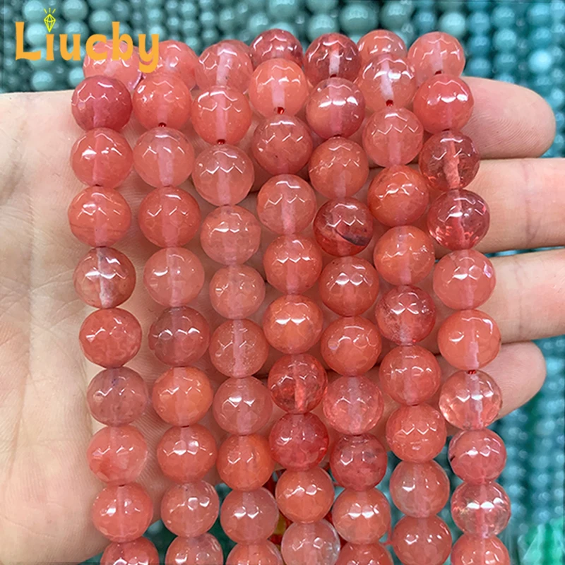 Fashion Natural Stone Faceted Watermelon Red Handmade beads DIY Advanced sense Rings 15\