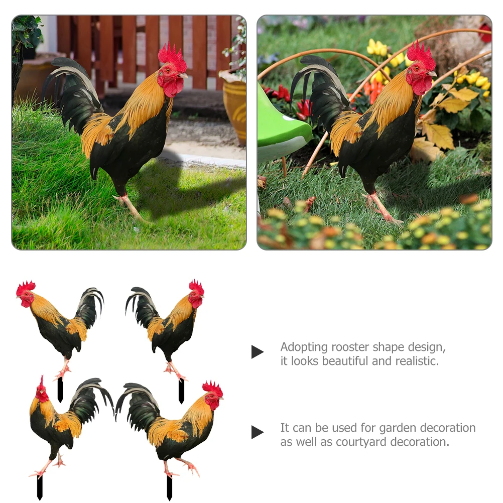 

4Pcs Garden Rooster Stake Acrylic Chicken Yard Sign Decorative Lawn Ornament Garden Chicken Insert Yard Sign Lawn Ornament