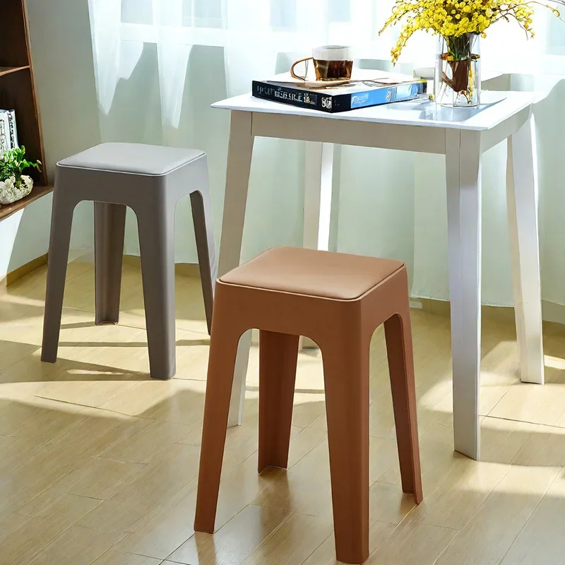 Plastic Stool Thickened Household Benchl Nordic Modern Simple Stackable Stool Comfortable Upholstered Chair High Stool