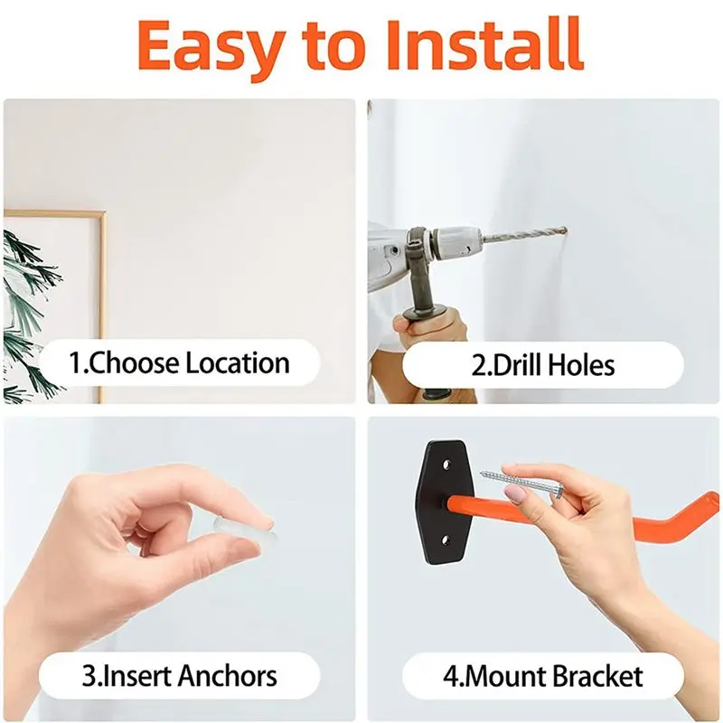 AT05-12 PCS Garage Hooks Heavy Duty Wall Mount,Tire Storage System With Anti-Slip Coating,Hang Heavy Tools For Bikes,Tools