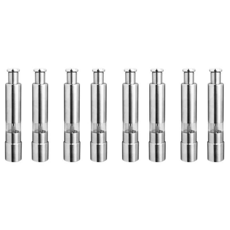 Salt And Pepper Mill Set, Stainless Steel Salt And Pepper Grinder Durable One Hand Operation Salt And Pepper Mill 8 Pack-AS97