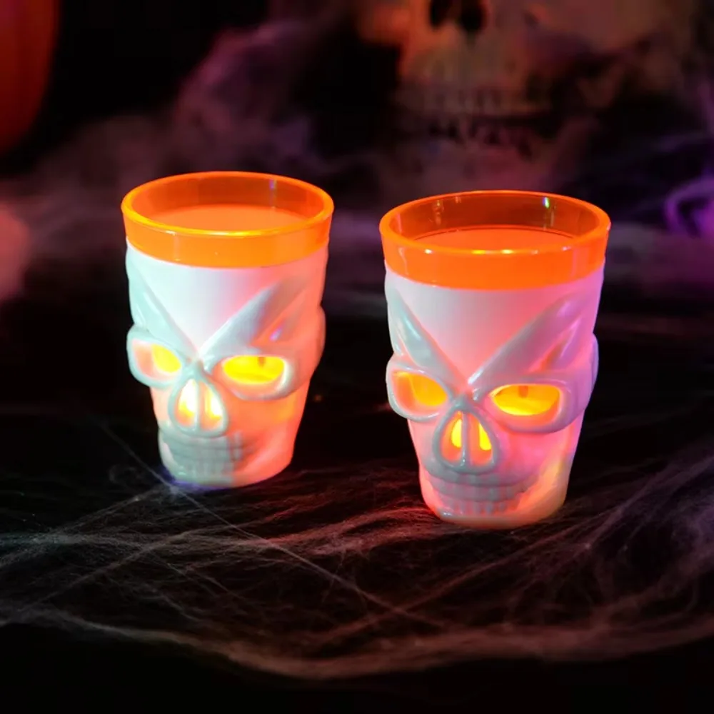 Flashing Halloween Glowing Skull Cup Double Layer Design LED Light Skull Head Glowing Wine Cup Mini Plastic Drinking Mug Bar