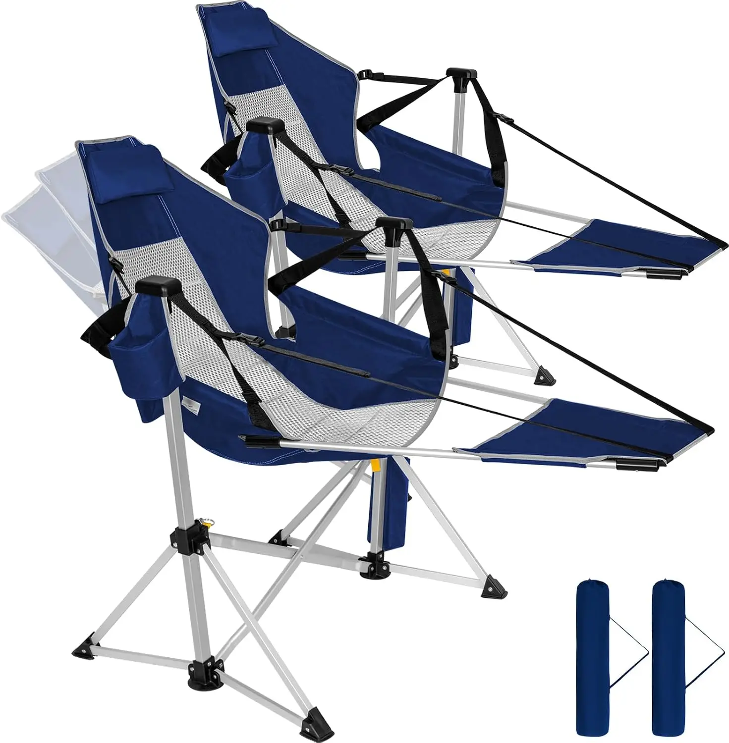 2 Pack Oversized Swing Hammock Camping Chairs Footrests Headrests 440LBS Aluminum Reclining Outdoor Lounge 49 Tall Folding Cup H