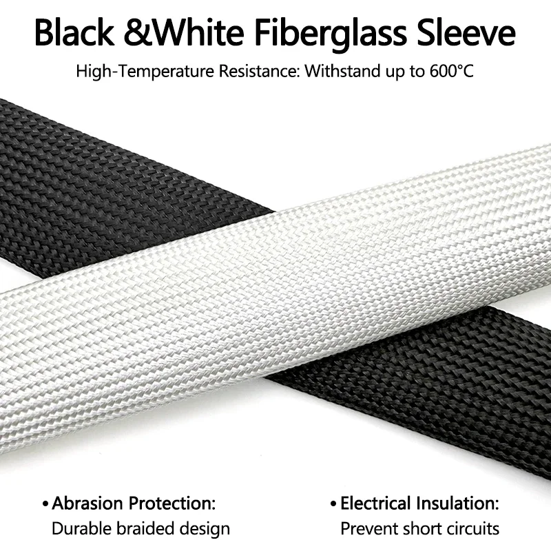 Fiberglass Sleeve 600 Deg.C 2m/5m/10m Flame Resistant Heat Insulation For lighting fixtures Electron Beam Insulating Protection
