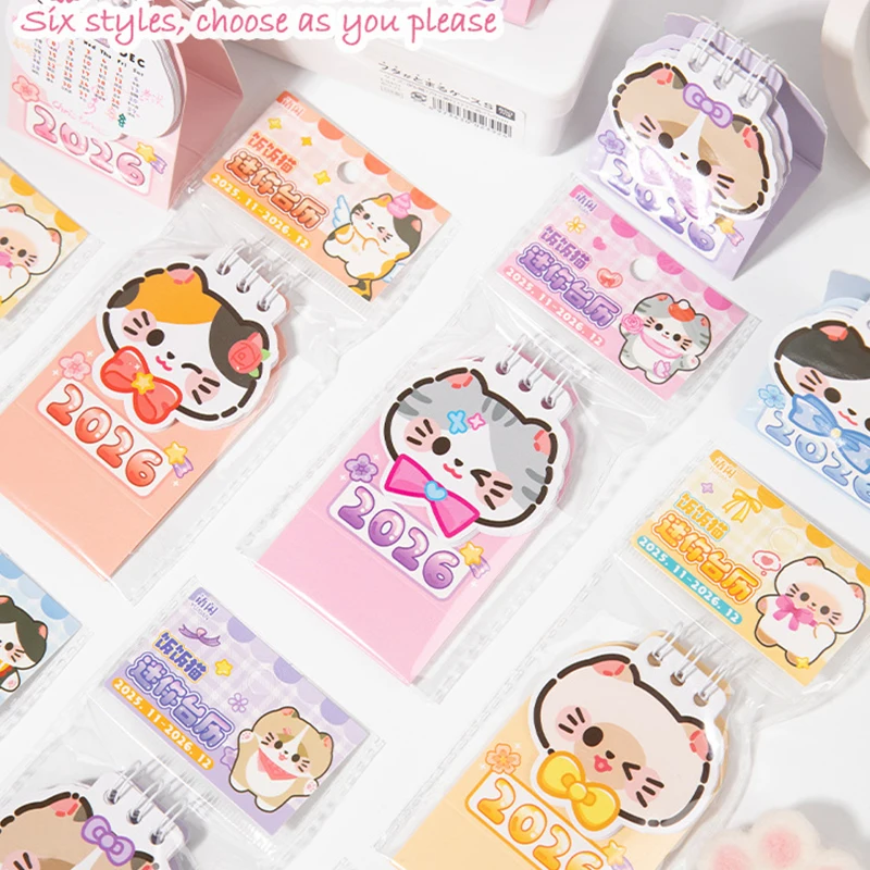 

Mini Portable Kawaii Cute 2026 Cat Shape Desk Calendar Coil Calendar Book Daily Planner Organizer Time Management Back To School