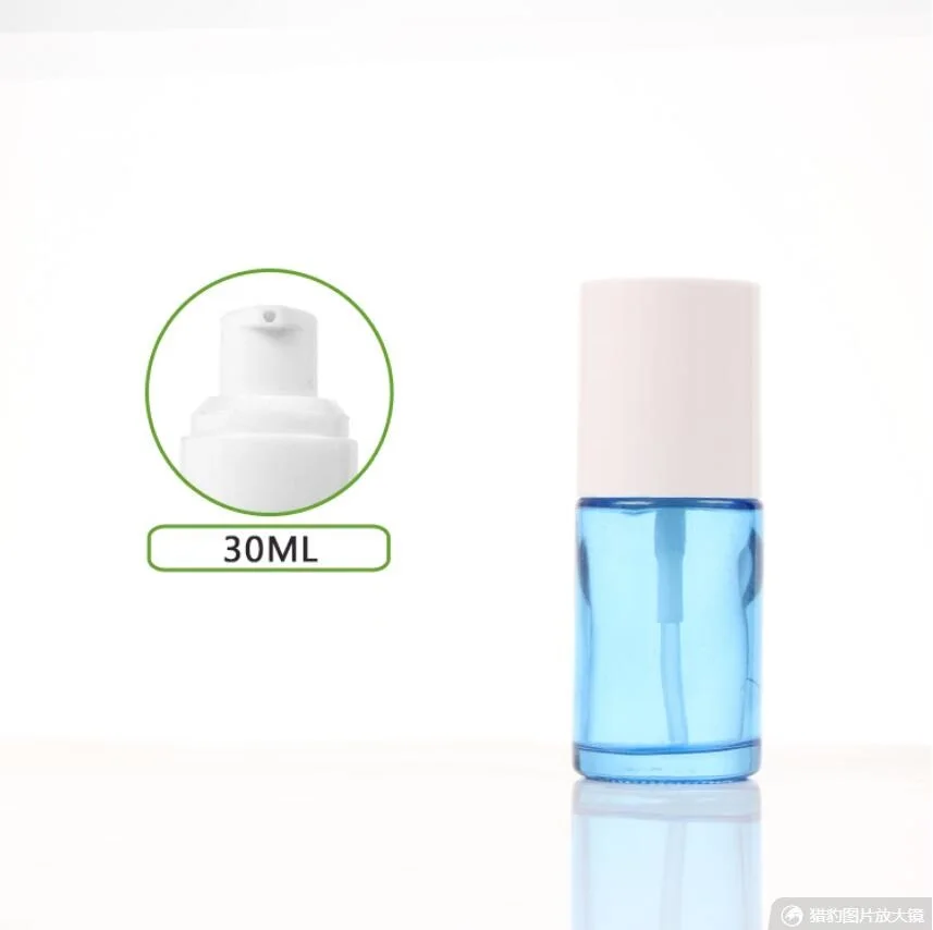 30ml frosted/green/blue/white glass bottle white pump serum/lotion/emulsion/foundation/moisture toner skin cosmetic packing