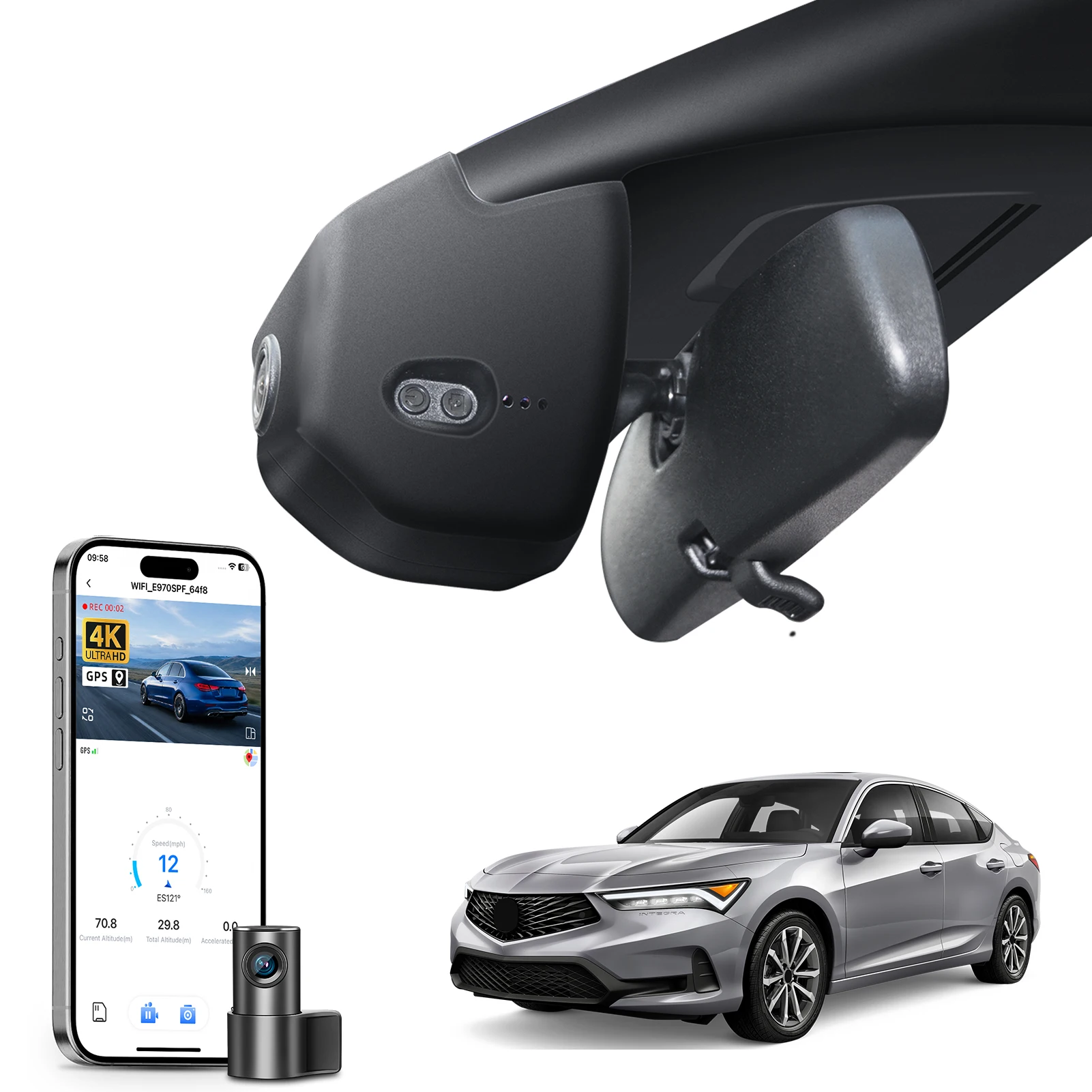 Câmera Veicular Mangoal Dash Cam 4K para Acura Integra Type S com A-Spec, Câmera para Carro 2023-2025, WiFi & APP GPS, Plug and Play