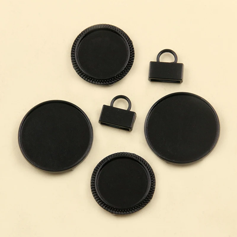 10Pcs 3 Styles Wholesale Flat Leather Slider Black Beads Blank 25mm 18mm Cabochon Setting Diy Bracelets Making Supplies