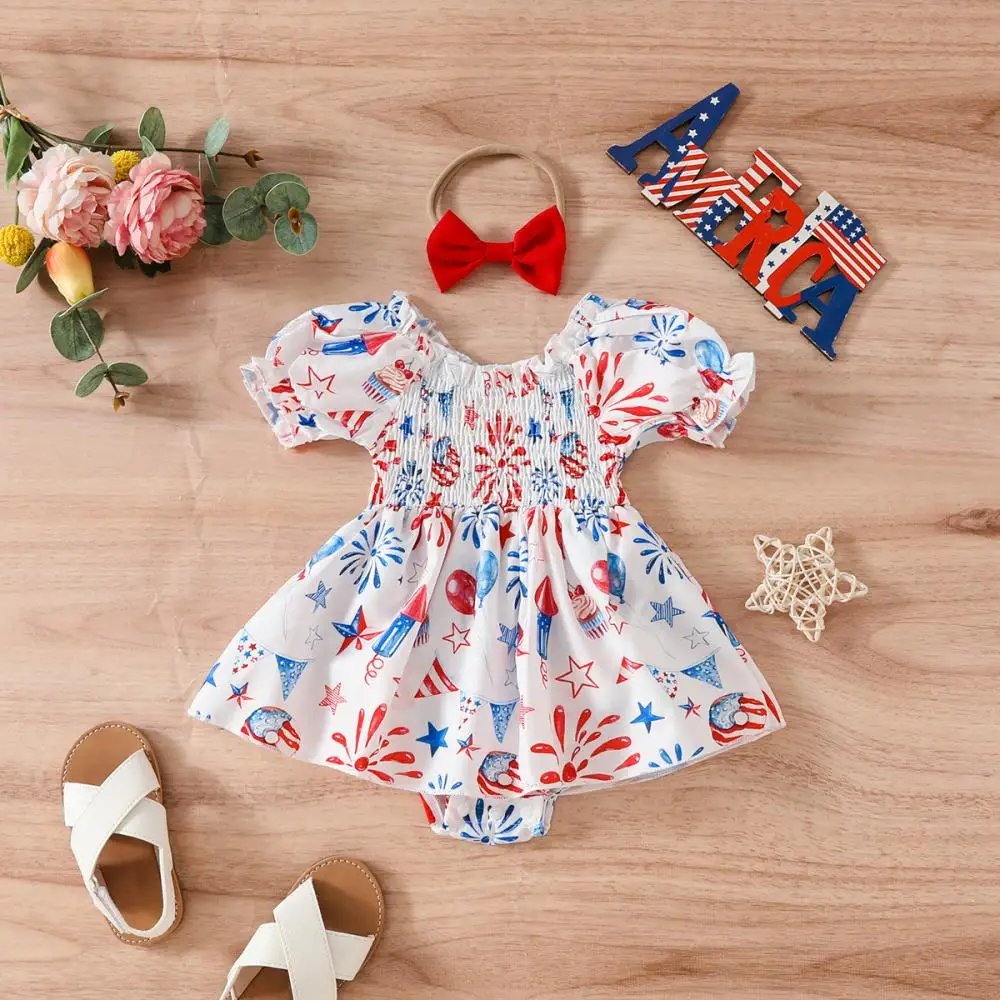 2024 Floral Girl Dress Cotton Baby Girls Dresses Newborn Flower Smocked Romper Summer Cute Infant Bodysuits Clothing