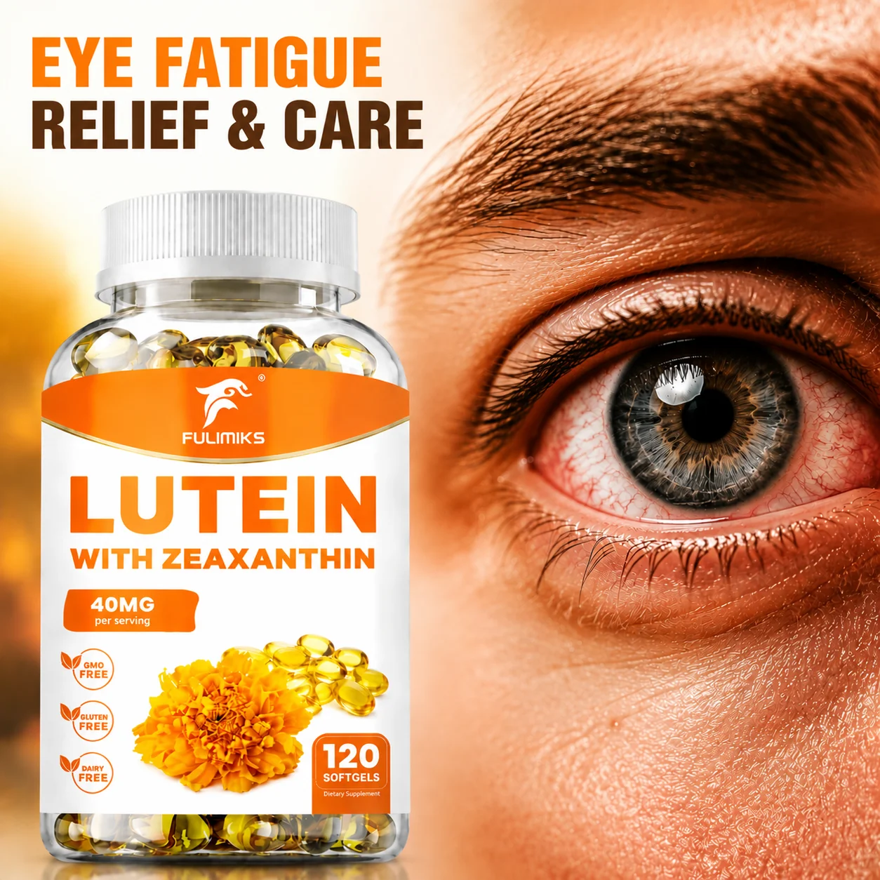 Lutein Zeaxanthin 40mg Capsules with Astaxanthin Omega‑3, Filter Blue Light, Relieve Eye Strain & Dryness, Nourish Macula Retina