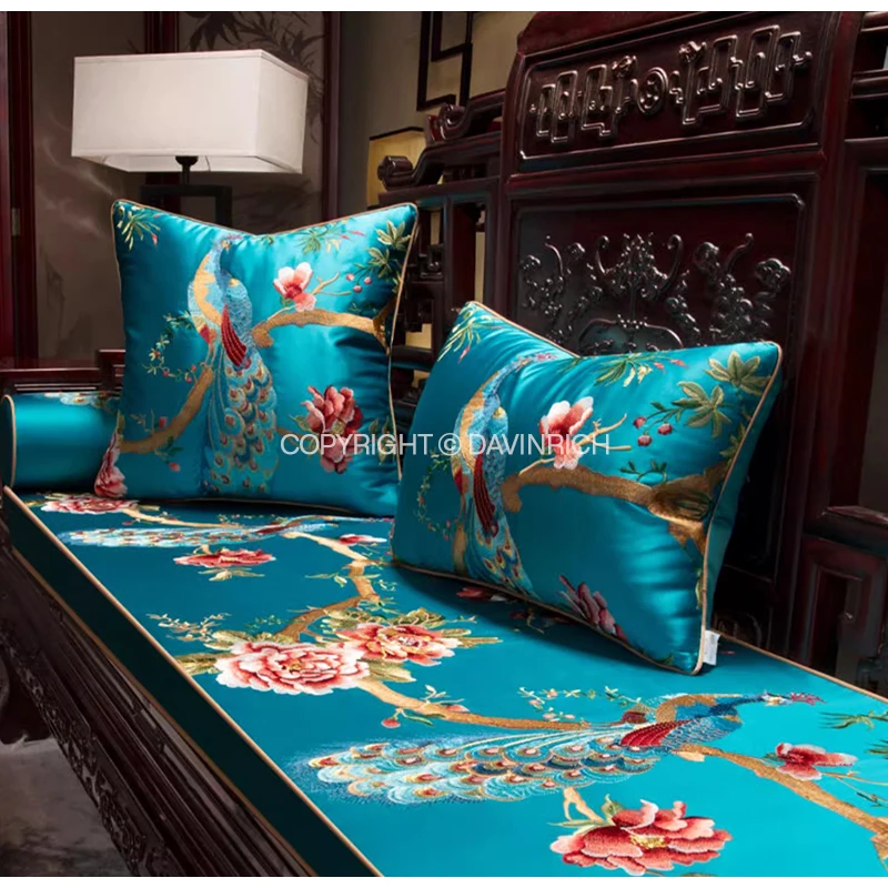 Imagem -06 - Davinrich-oriental Floral Praça Capa Almofada Silky Pavão Capa de Almofada Vietnam Artesanato Fronha para Sala Sofá e Quarto