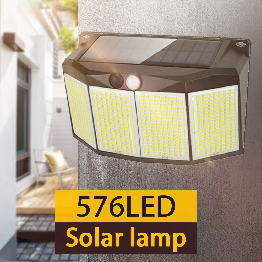 

576 LED Superbright Solar Lights Outdoor PIR Motion Sensor 3 Modes Waterproof Garden Yard Patio Garage Corridor Villa Wall Light