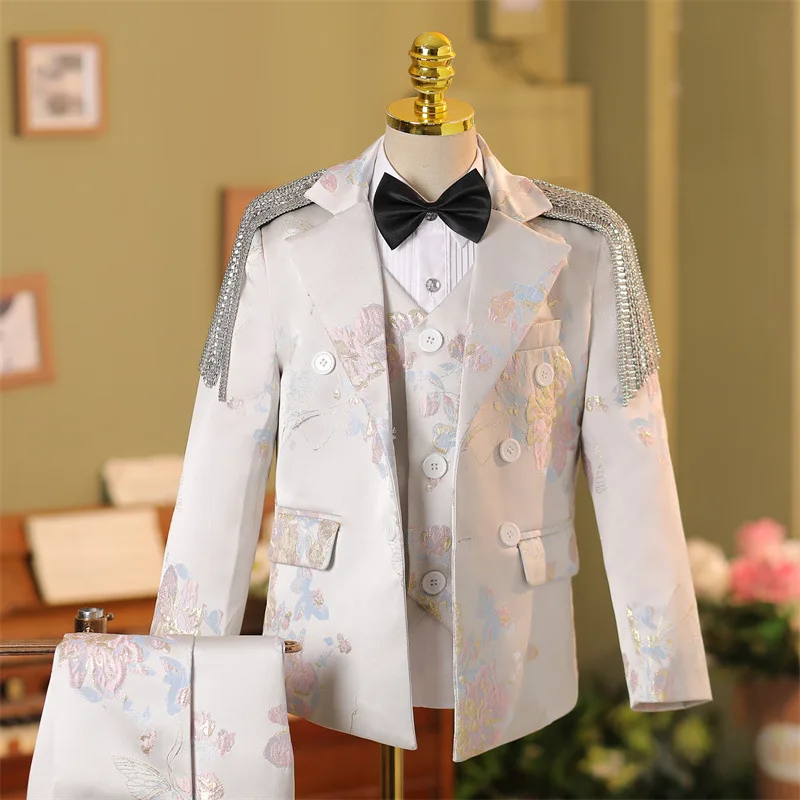 5PCS New Children's Prom Suits Wedding Birthday Party Host Piano Performs a Walk Show Tuxedo Boys Blazer Sets A4110 Vestidos