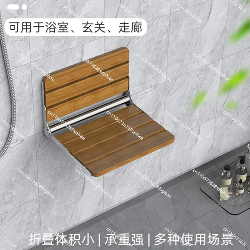 Folding Bathroom Chair Wall Mounted Hidden Folding Chair Shower Stool Wooden Footstool for Bathing Space Saving