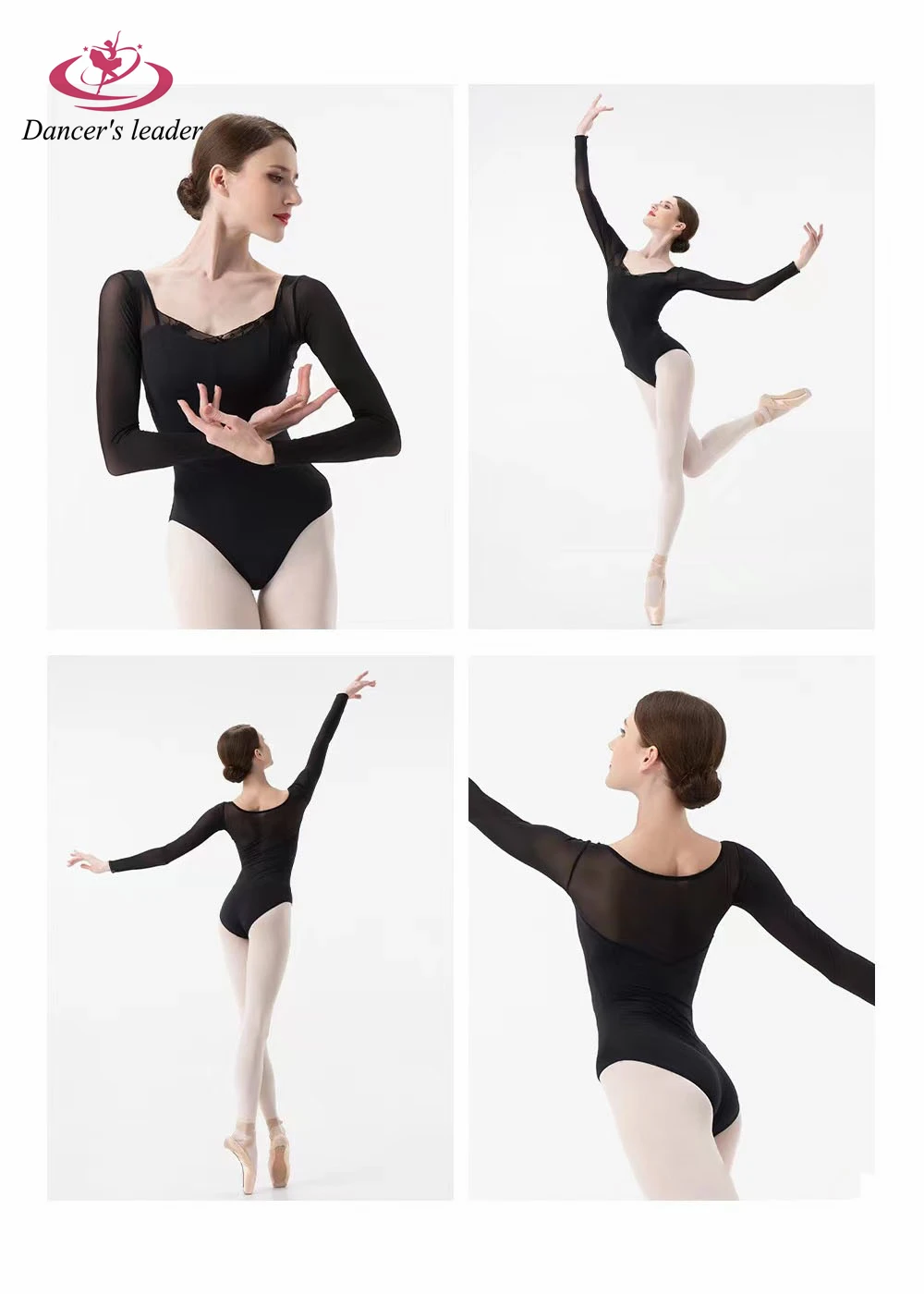 Ballet Costume Leotard for Long Sleeve Transparent Mesh Bodysuit Gymnastics Performance Costume Dress Aerial Yoga Costume