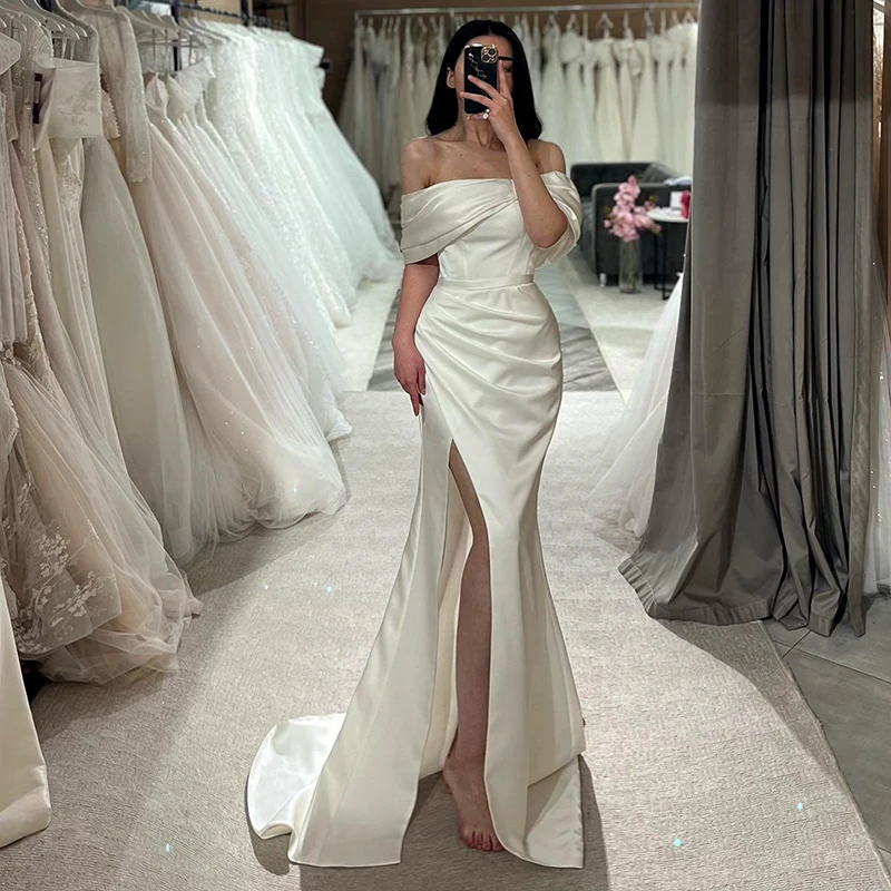

Eightree 2024 Formal Mermaid Wedding Dresses Off The Shoulder Side Slit Bridal Dress Boho Beach Wedding Ball Prom Gown Plus Size