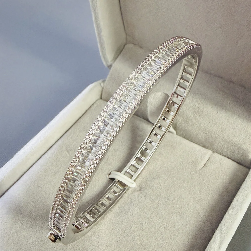

S925 Silver Luxury Tennis Bangle Classic Gradient Zircin Fashion Jewelry Fine Jewelry Engagement Wedding Gift Women Top Bangle