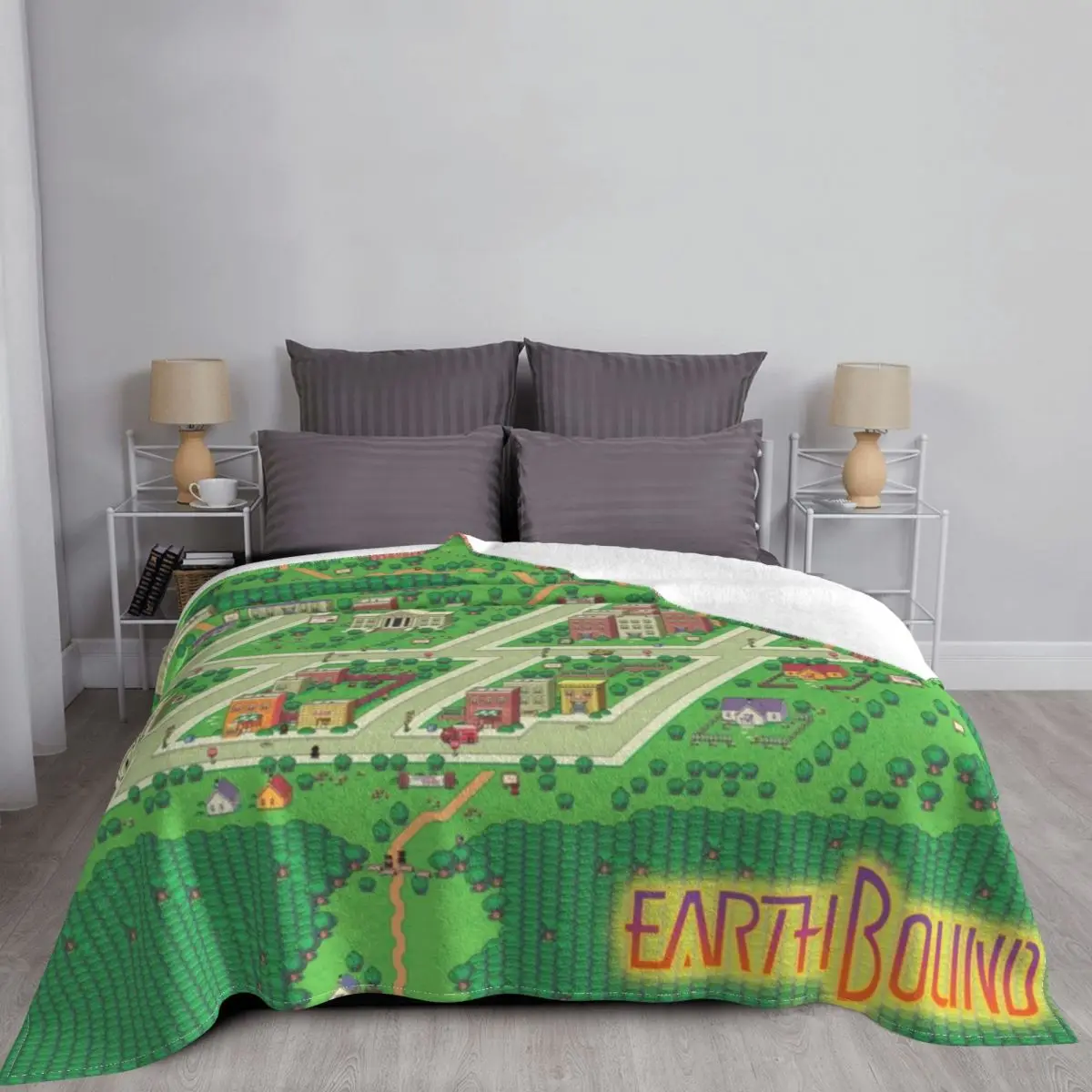 Earthbound Onett Map Throw Blanket anime blanket halloween blanket Blankets for babies Soft Plush Plaid