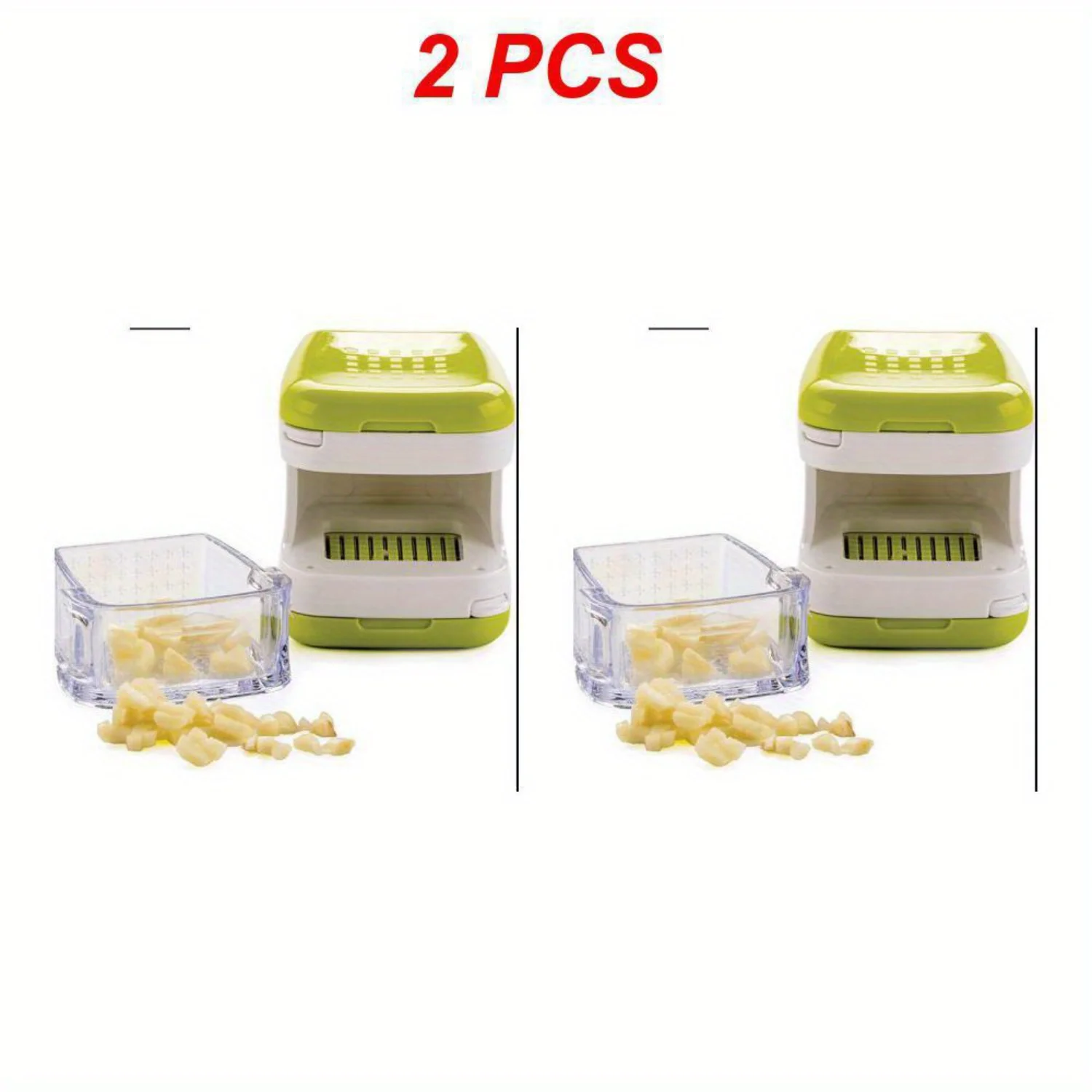 2 Pack International Garlic Clove Cube Press Tool, Green/White | BPA-Free Plastic with Stainless Steel Blades | Minces & Slices