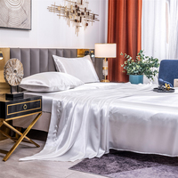Home Living Luxury Smooth 3pcs Bedding Sets Solid Satin Pillow Case Flat Seet Fitted Sheet King Size Bedding Sets For Bedroom