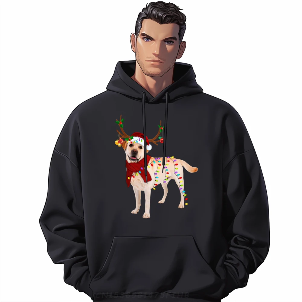 

Santa Labrador Retriever Reindeer Light Christmas Funny Pullover Hoodies Men Meme Hoodie Man Hooded Shirt