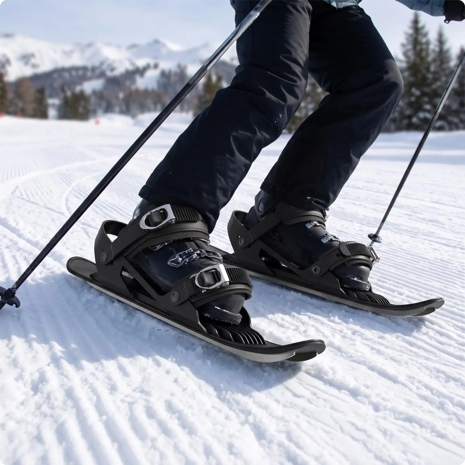Snow Skates for Adults Mini Ski Inline Style with Ribbed Grip Base for Snow Terrain Control Compatible with Standard Ski Boots