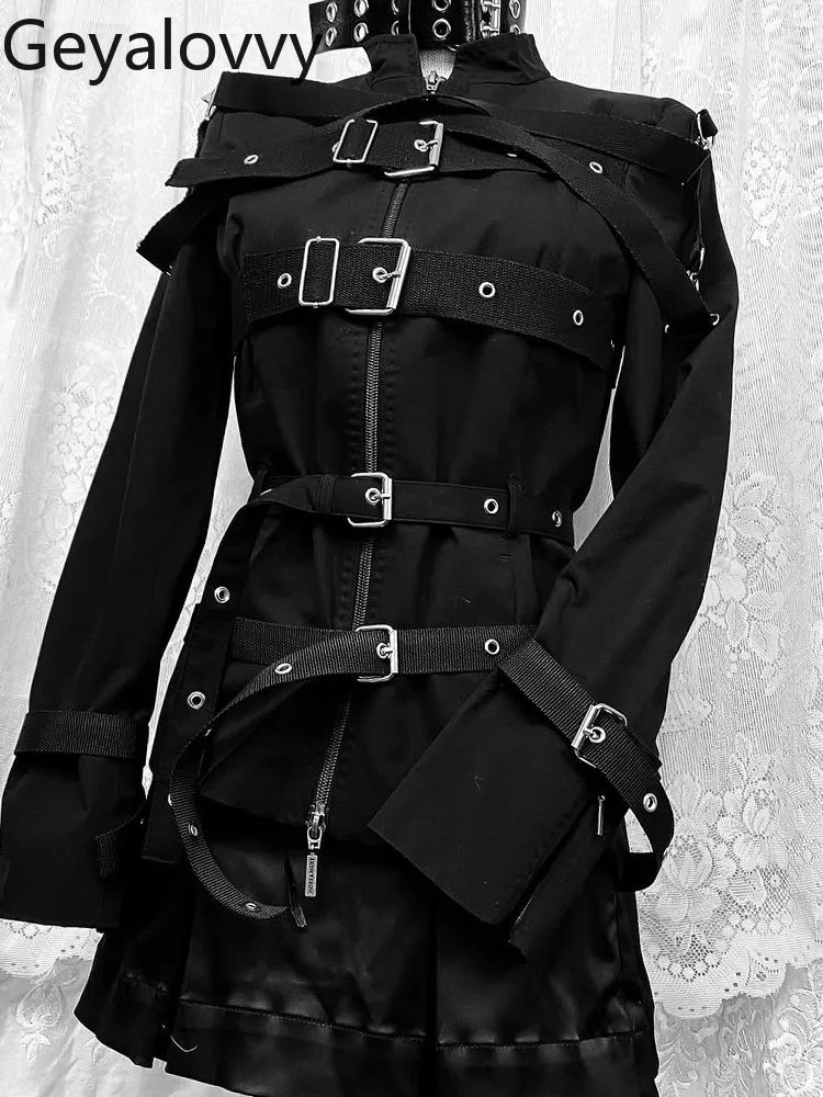 الأصلي الرجعية النمط الأمريكي الخريف الشتاء الراقية معطف أسود طويل الأكمام الحلو الإناث المتخصصة تصميم سترة حزام أسود #2