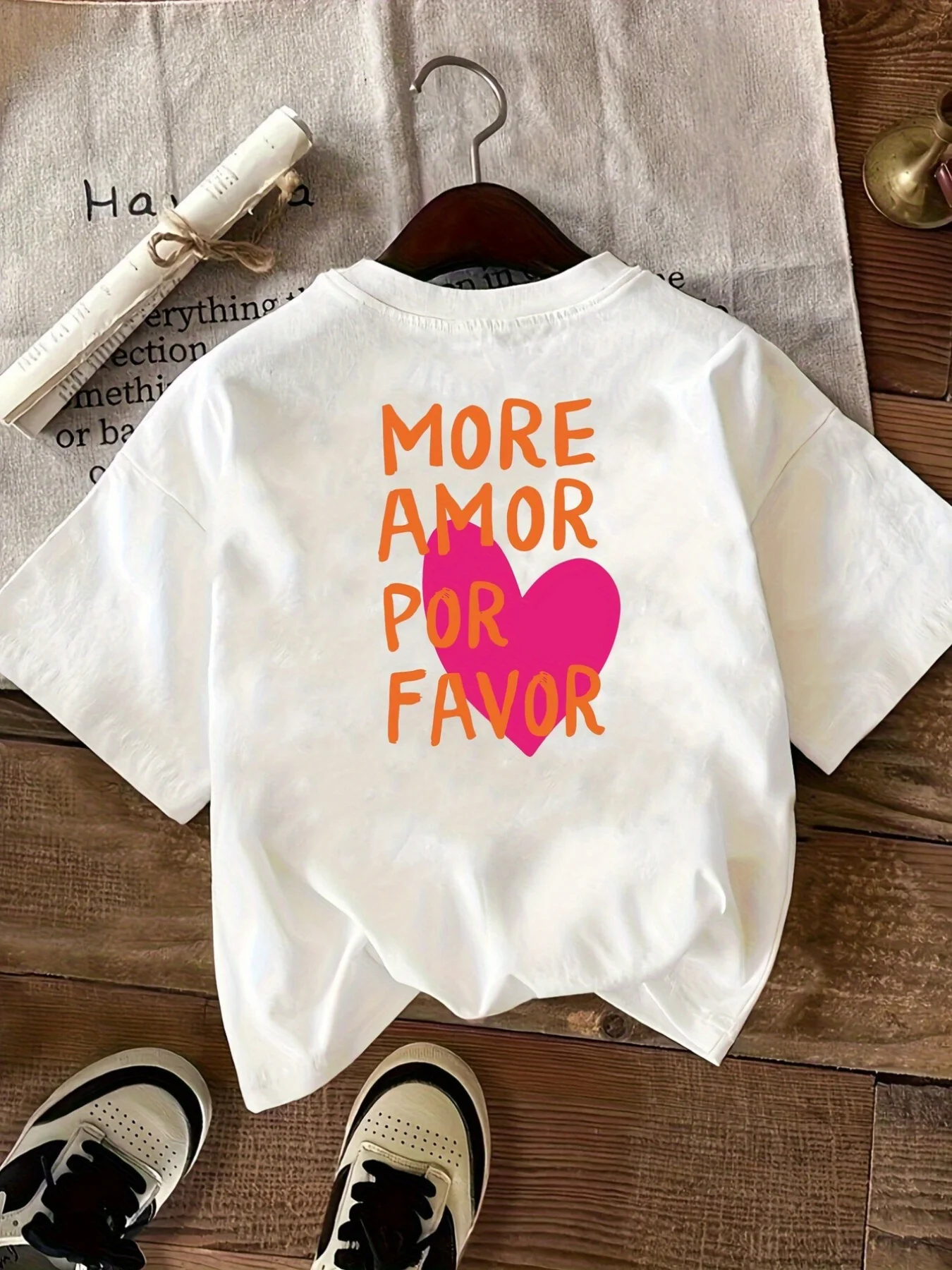 [Front and Rear Double Pictures] Front and Rear Printed Short Sleeves, More Love, Please Love a Little More Printed Round Neck Women's Casual Short-sleeved Top - Women's Clothing, Comfortable Fit, Classic Design