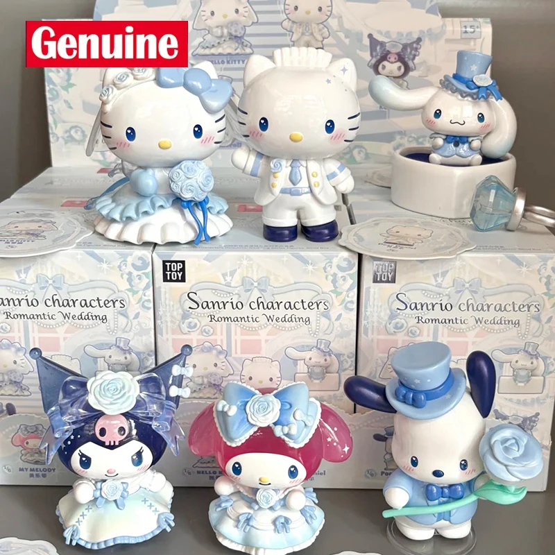 

Подлинные персонажи Sanrio, романтическая свадебная серия, слепая коробка, аниме-фигурка Kt Cinnamoroll Melody Kurom Pochacco, свадебный рождественский подарок
