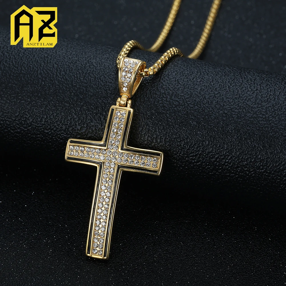 Anztilam Baseball Bat Pendants No Fade 316L Stainless Steel Iced Out Pendant with Long Link Chain Necklaces Men Hip Hop Jewelry