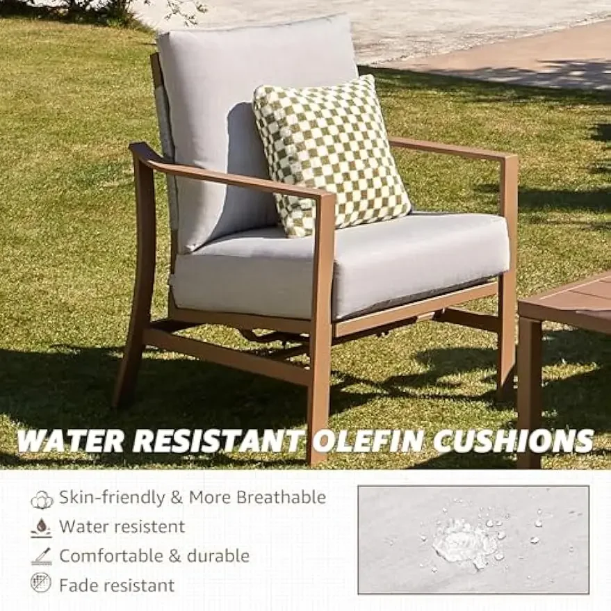 Juego de muebles de Patio, set de Metal moderno para conversación al aire libre con espalda alta, mecedoras de cuerda tejidas a mano para todo tipo de clima, 4 piezas