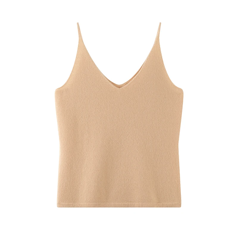 100% cashmere knitted camisole vest for women, V-neck short style, close fitting for lunch break, simple and versatile
