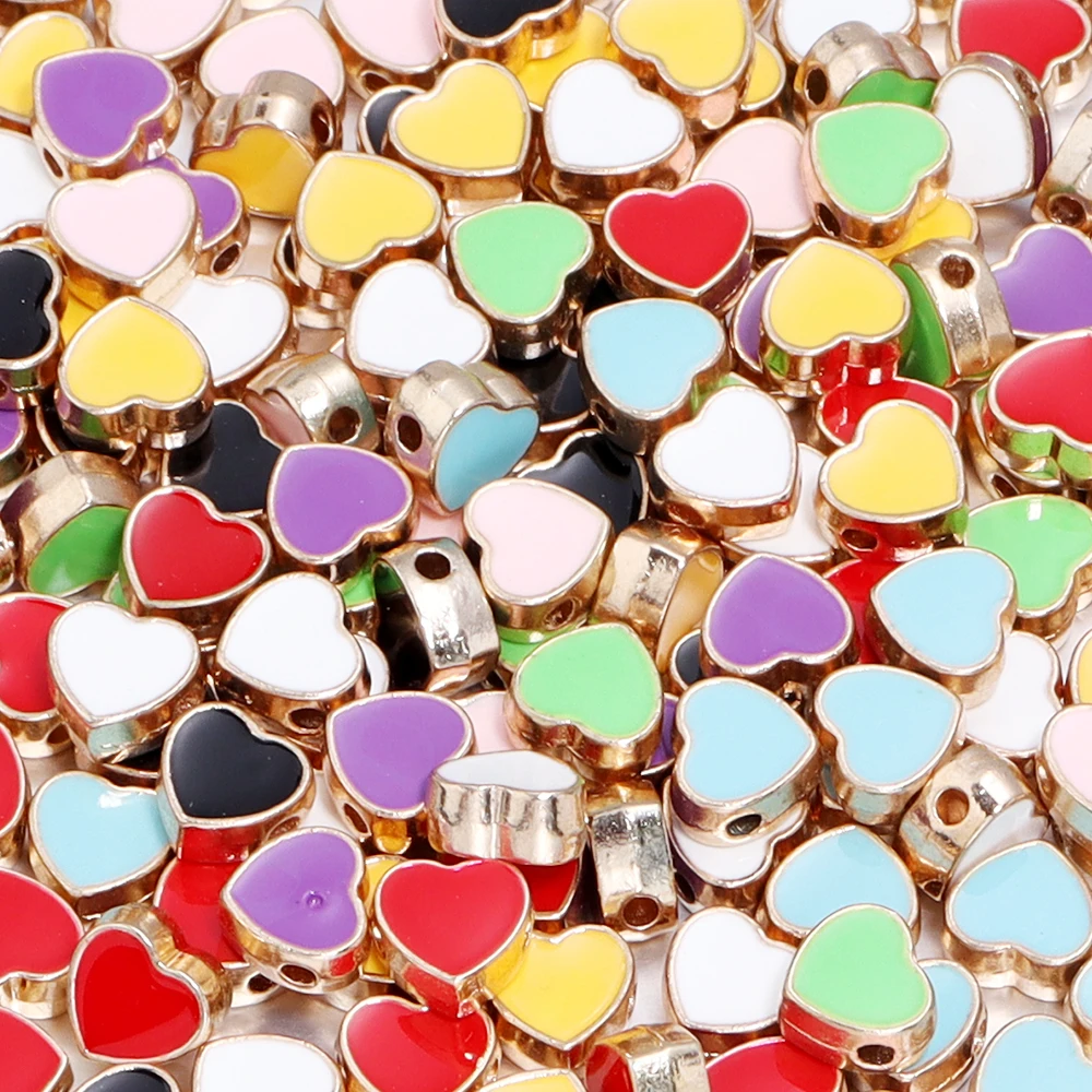 10Pcs/Lot 8mm Alloy Dropping Oil Beads Double Sided Colorful Heart Shaped Cross Hole Beads Diy Exquisite Bracelet Necklace