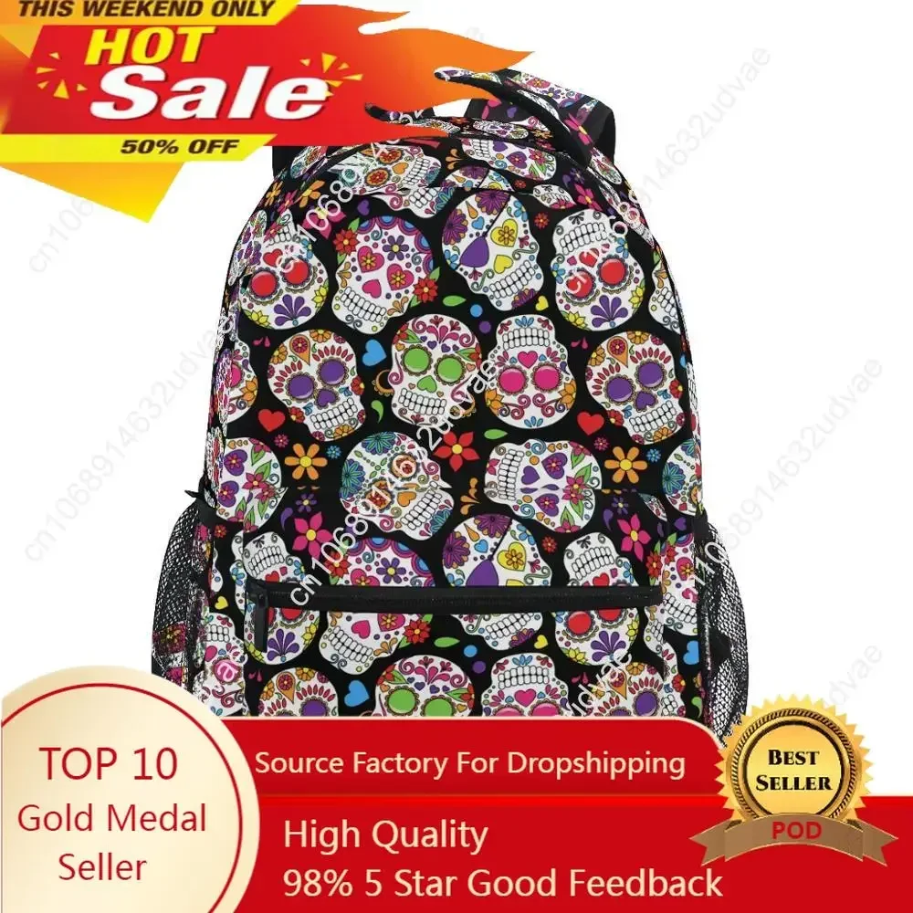 Mochila de poliéster con calavera para hombre, bolso para ordenador portátil, para estudiantes universitarios, de secundaria, a la moda, 2022